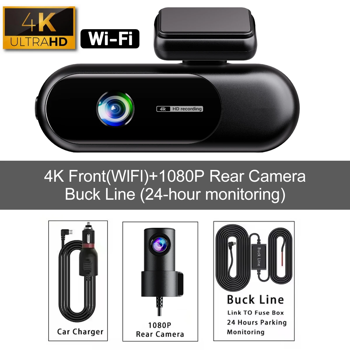 (sem Cartão Sd Ou Kit De Instalação Fixa) Dashcam Com Wi-fi, Tela Dupla 4k+1080p