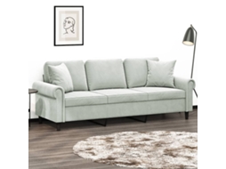 Vidaxl Sofá 3 Lugares + Almofadas Decorativas 180cm Veludo Cinza-claro