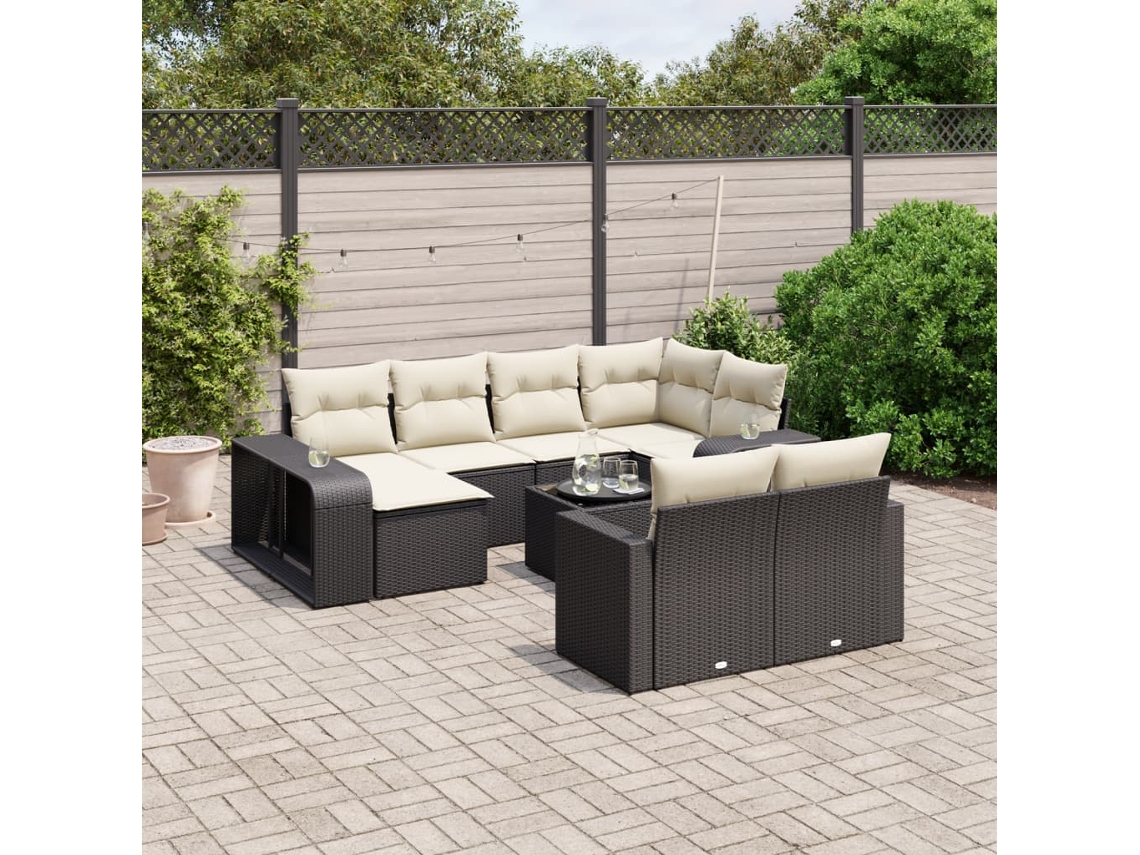 Vidaxl 11 Pcs Conjunto Sofás De Jardim C/ Almofadões Vime Pe Preto