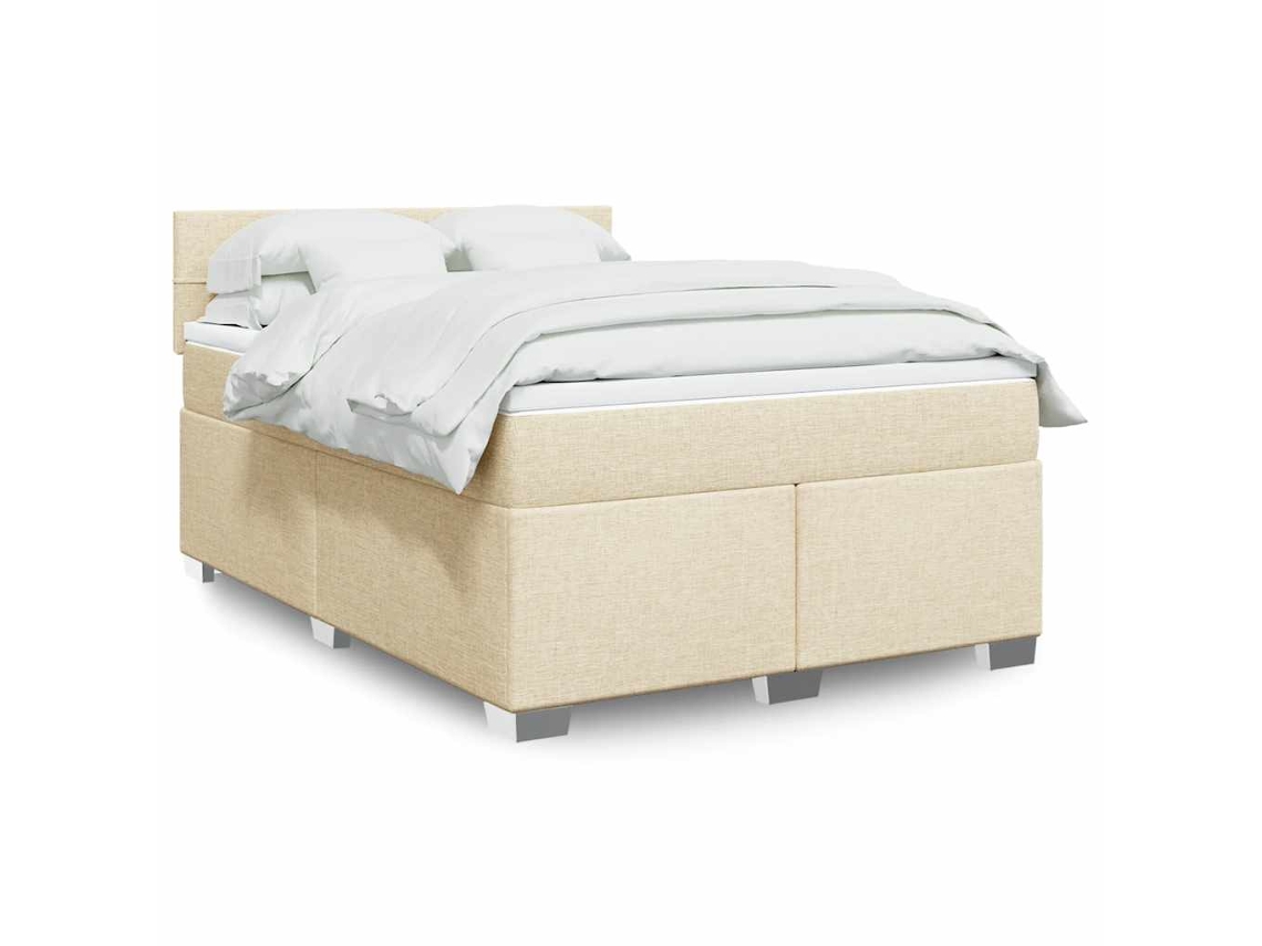 Cama Com Molas/colchão 140x190 Cm Tecido Cor Creme