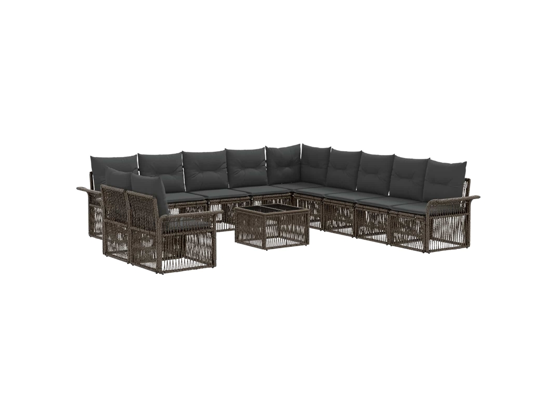 Vidaxl Conjunto De Sofá De Jardim 12 Pcs Cinzento Vime Pe