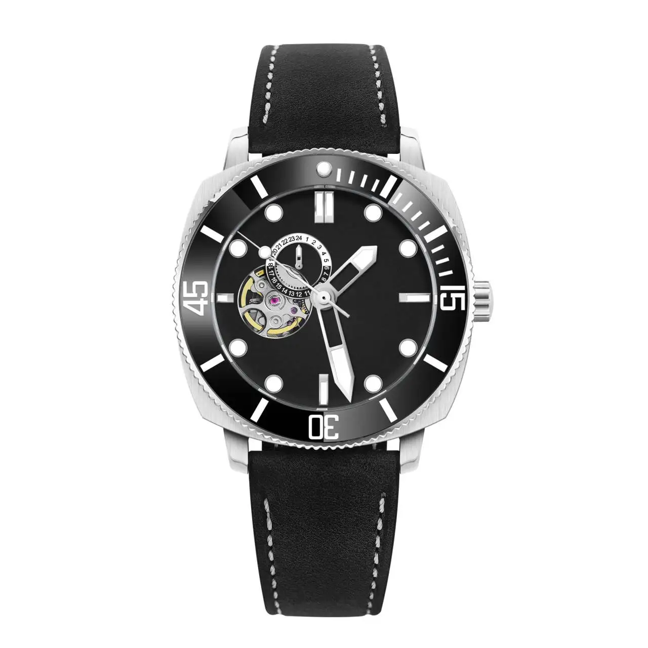Relógio Masculino Automático Mecânico De 42 Mm (preto), Cristal De Safira, Pulseira Esportiva À Prova D'água Em Couro.