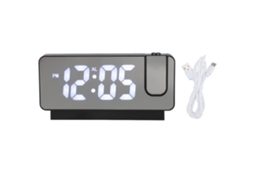 Despertador Proyección Usb Recargable Luz Blanca Función Snooze Brillo Ajustable Led Espejo Digital Negro