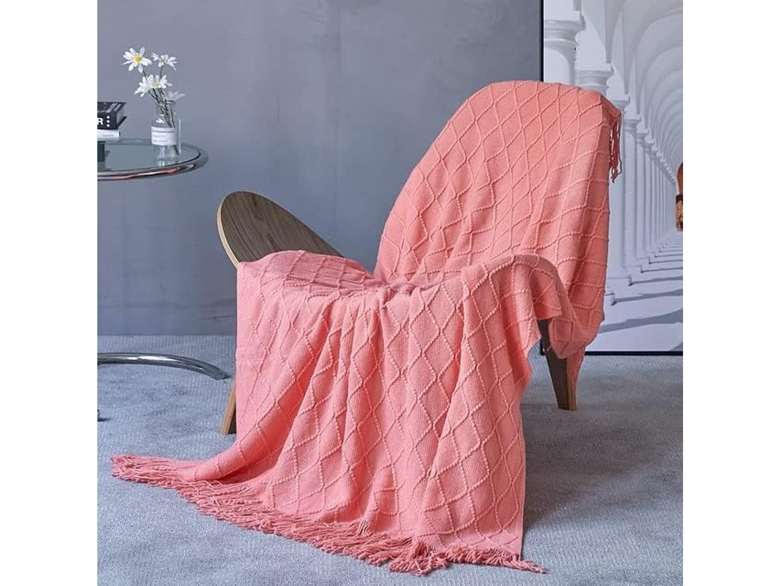 Manta Mantou de Malha Waffle em Cor Sólida Decorativa Nórdica com Relevo para Sofá e Cama Grossa, Macio, Quent