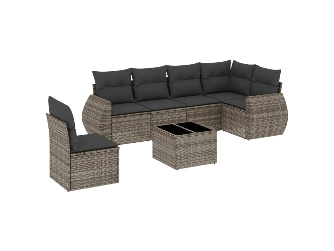 Conjunto de 7 Sofás para Jardim com Almofadões Vime Pe Cinzento MAISON EXCLUSIVE (7 pcs)
