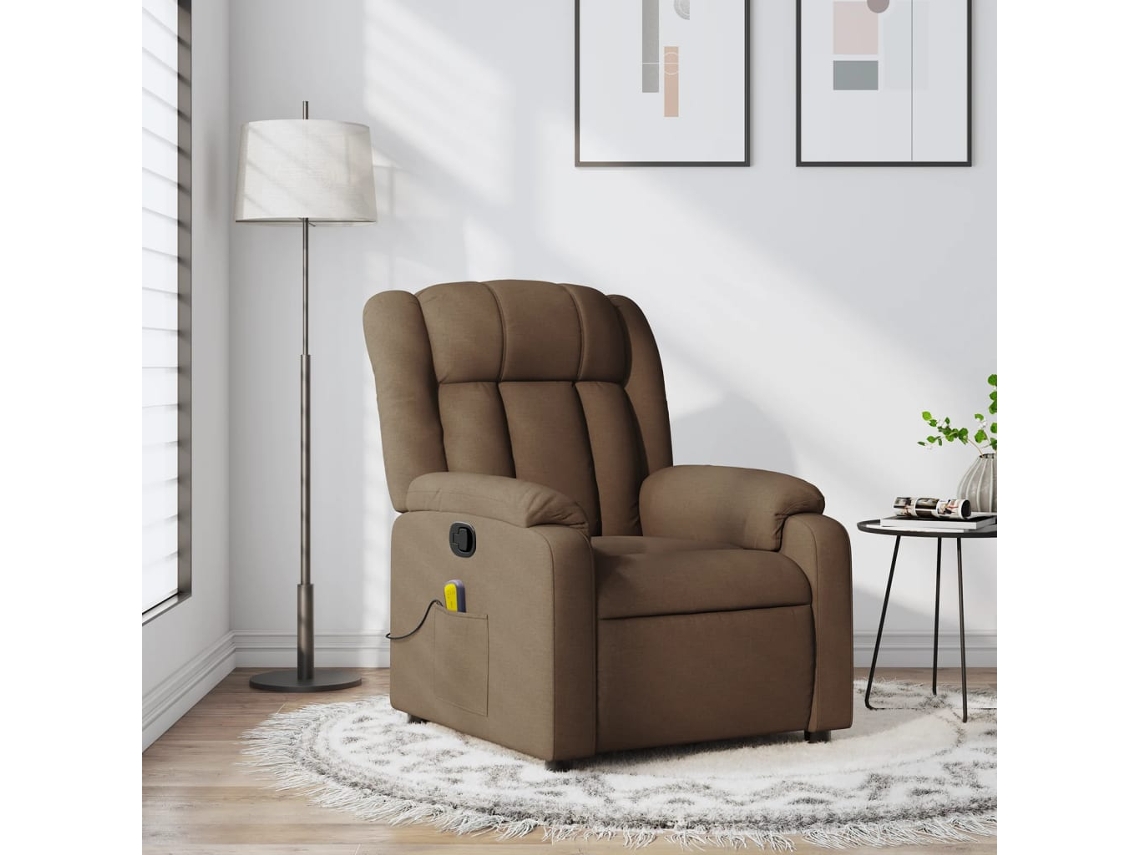 Vidaxl Poltrona De Massagens Reclinável Tecido Castanho