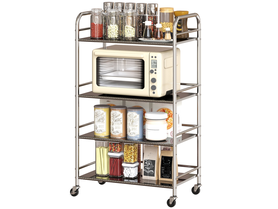 Carrinho auxiliar de aço inox 60x35x100 cm com 4 níveis, prateleira ajustável | S/MARCA