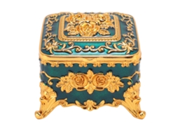 Caixa de Joias Vintage Europeia de Metal Azul Quadrada