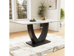 Mesa Retangular 140×75,5cm Estrutura Metal Padrão Mármore Pés Reguláveis Branco E Preto