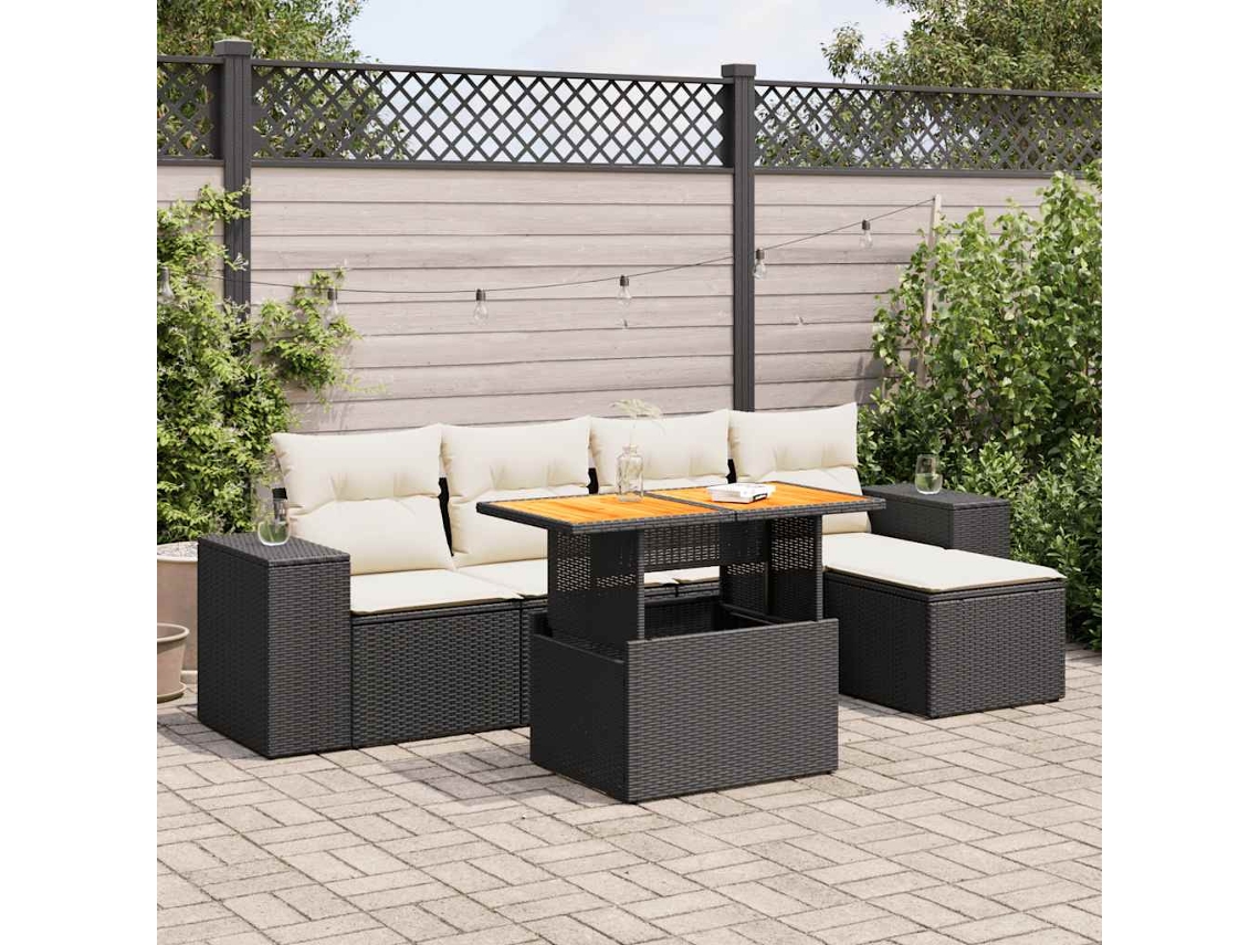 Vidaxl 6 Pcs Conjunto Sofás De Jardim C/ Almofadões Vime Pe Preto