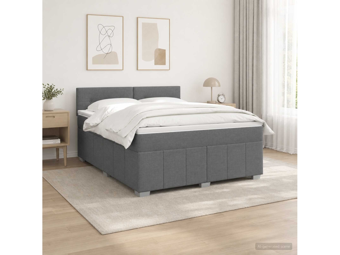 Vidaxl Cama Box Com Led E Colchão Cinzento-escuro 140 X 200 Cm Tecido