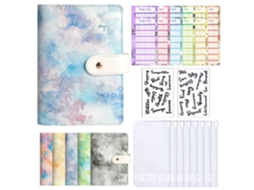 A6 Pu Leather Cash Envelope Binder With 8-zipper Pockets, Blue Tie Dye, Detachable Refillable Notebook, Includes
