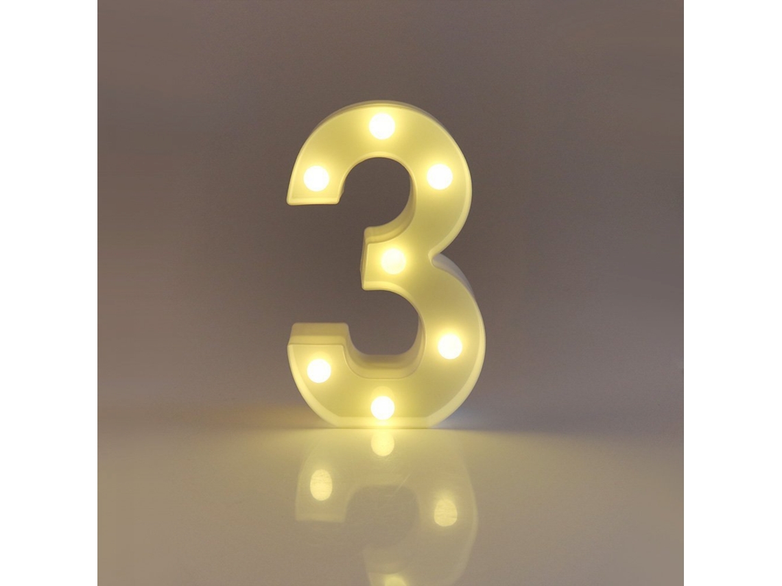Luminária LED Justup com número 3 para decoração noturna de casamentos, aniversários, festas de Natal e residências. BRILVIBERA (número 3)