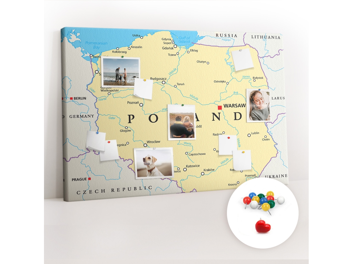 Quadro De Cortiça Com Impressão Mapa Político Da Polónia Para A Sala De Estar Espelharte (120x80 Cm)