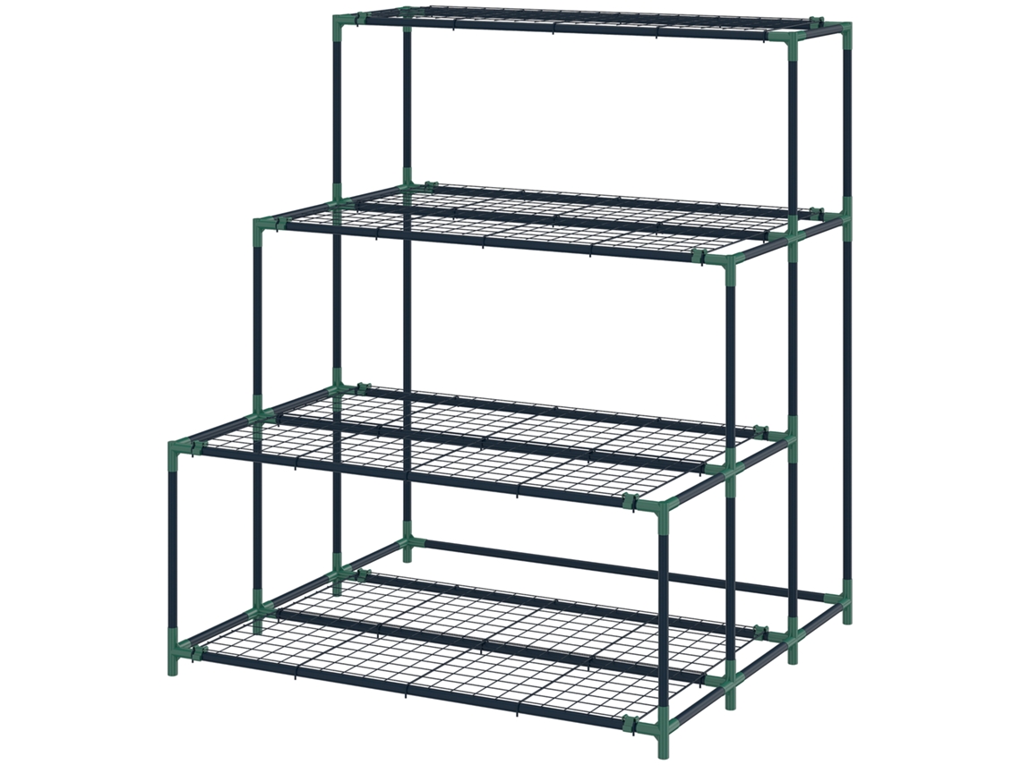 Suporte Para Plantas De 4 Níveis Com Design Em Escada E Estrutura Metálica Resistente Para Interior E Exterior Verde