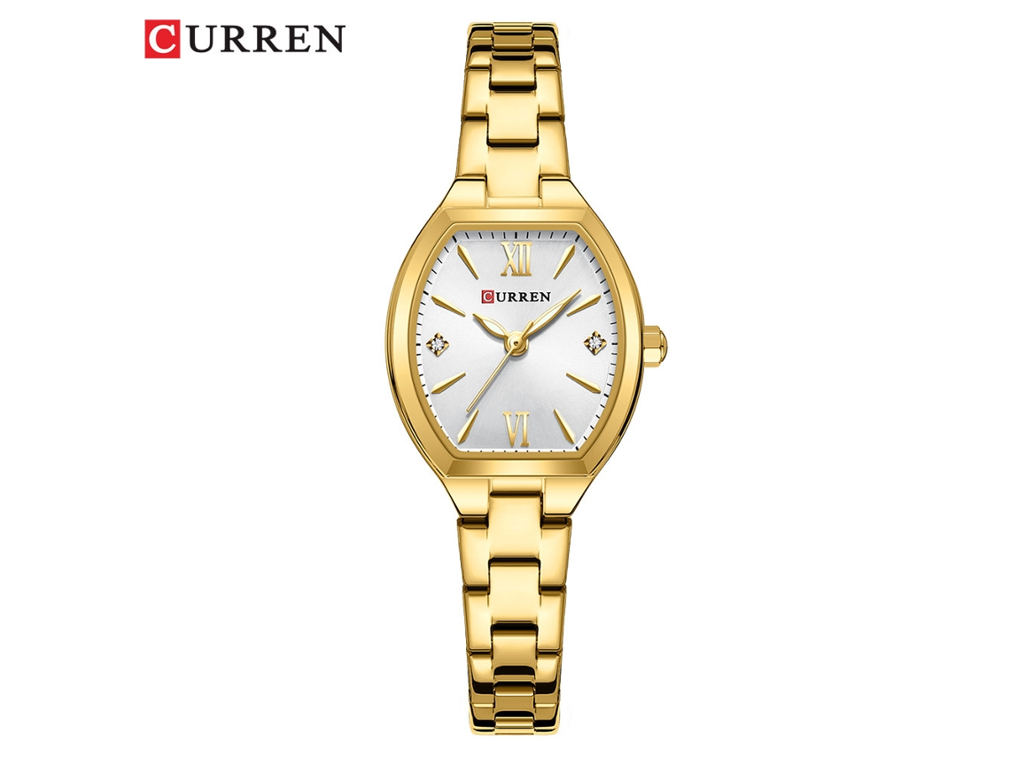 Relógio de Pulso Feminino Elegante com Pulseira de Aço, Formato Tonneau Simples, Relógio de Quartzo. MDUG