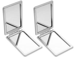 Conjunto De 2 Espelhos De Maquiagem Compactos E Portáteis Em Couro Pu Prateado Para Viagem.