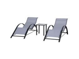Conjunto 2 Espreguiçadeiras Mesa Vidro Cinza