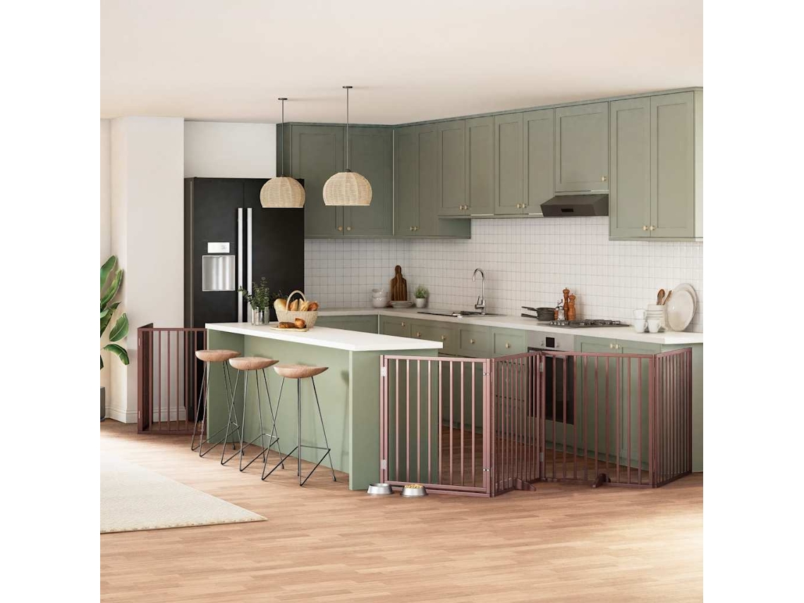 Vidaxl Portão Cães C/ Porta Dobrável 12 Painéis 960 Cm Álamo Castanho