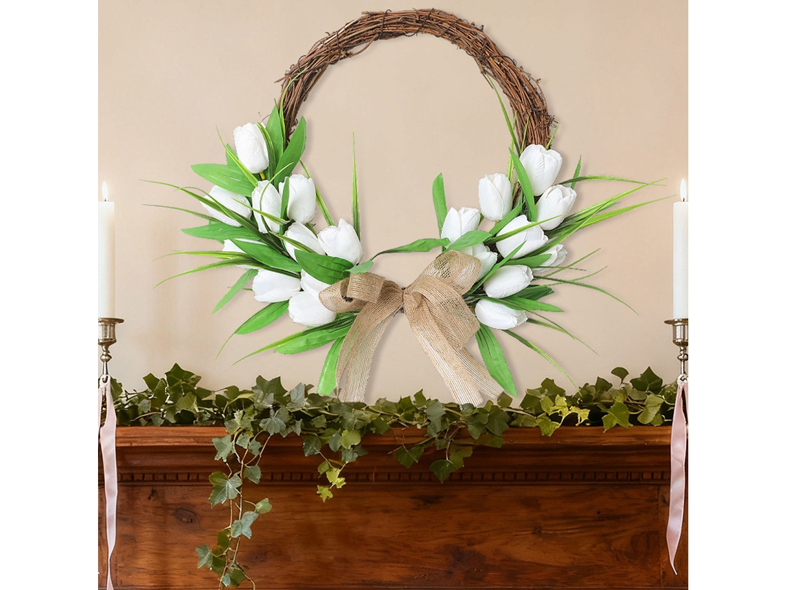 Decoração De Páscoa Coroa (tulipa Simulada, Círculo De Videira Real Branco) Eoocoo