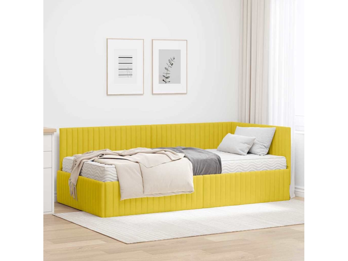 Vidaxl Estrutura De Cama De Canto Com Colchão 2 Unid. Amarelo Veludo