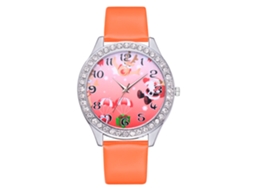 Relógio Feminino Casual de Quartzo com Pulseira Pu Padrão Natalino Bonito Presente (laranja)