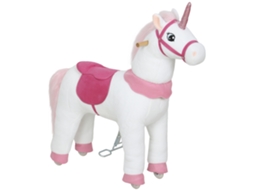 Cavalo De Balanço Unicórnio Branco Para 3-5 Anos, Capa De Tecido E Estrutura Robusta Com Rodas Macias