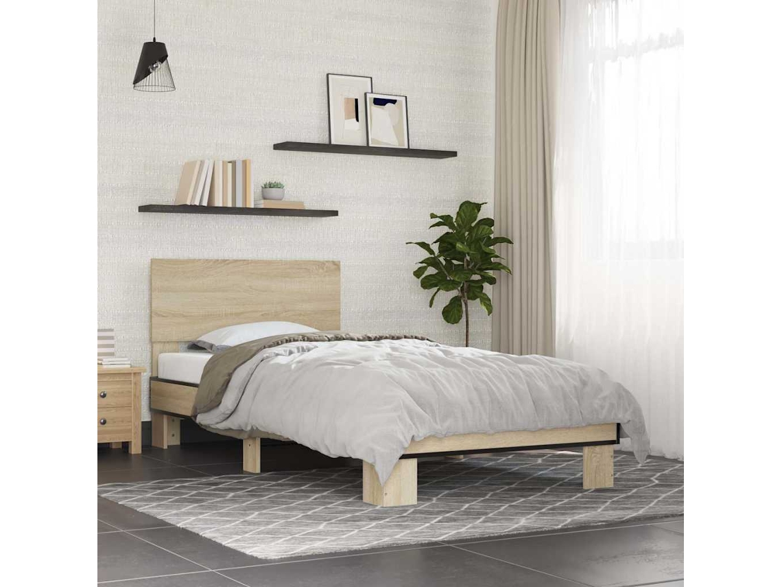 Vidaxl Estrutura de Cama Derivados de Madeira e Metal Carvalho Sonoma