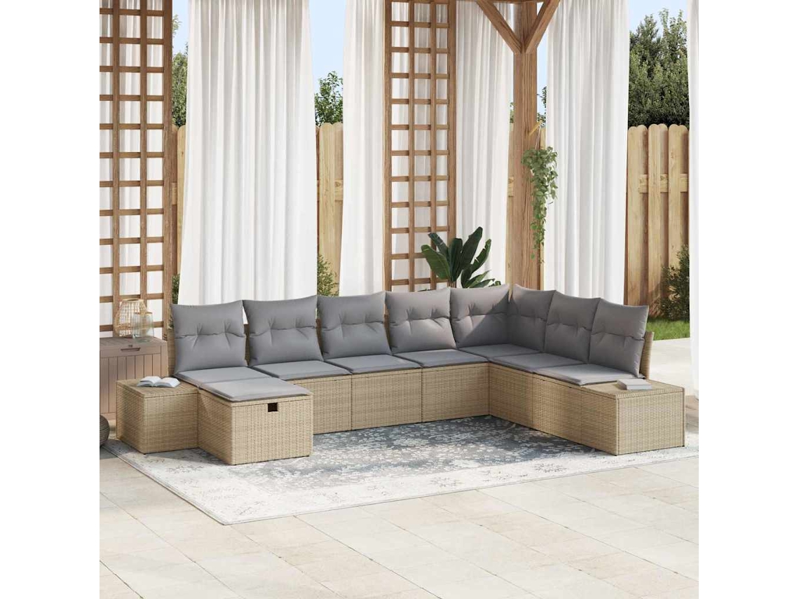 Vidaxl Conjunto De Sofá De Jardim 8 Unid. Bege Vime Pe