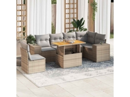 Vidaxl 7 Pcs Conjunto De Sofás P/ Jardim Com Almofadões Vime Pe Bege