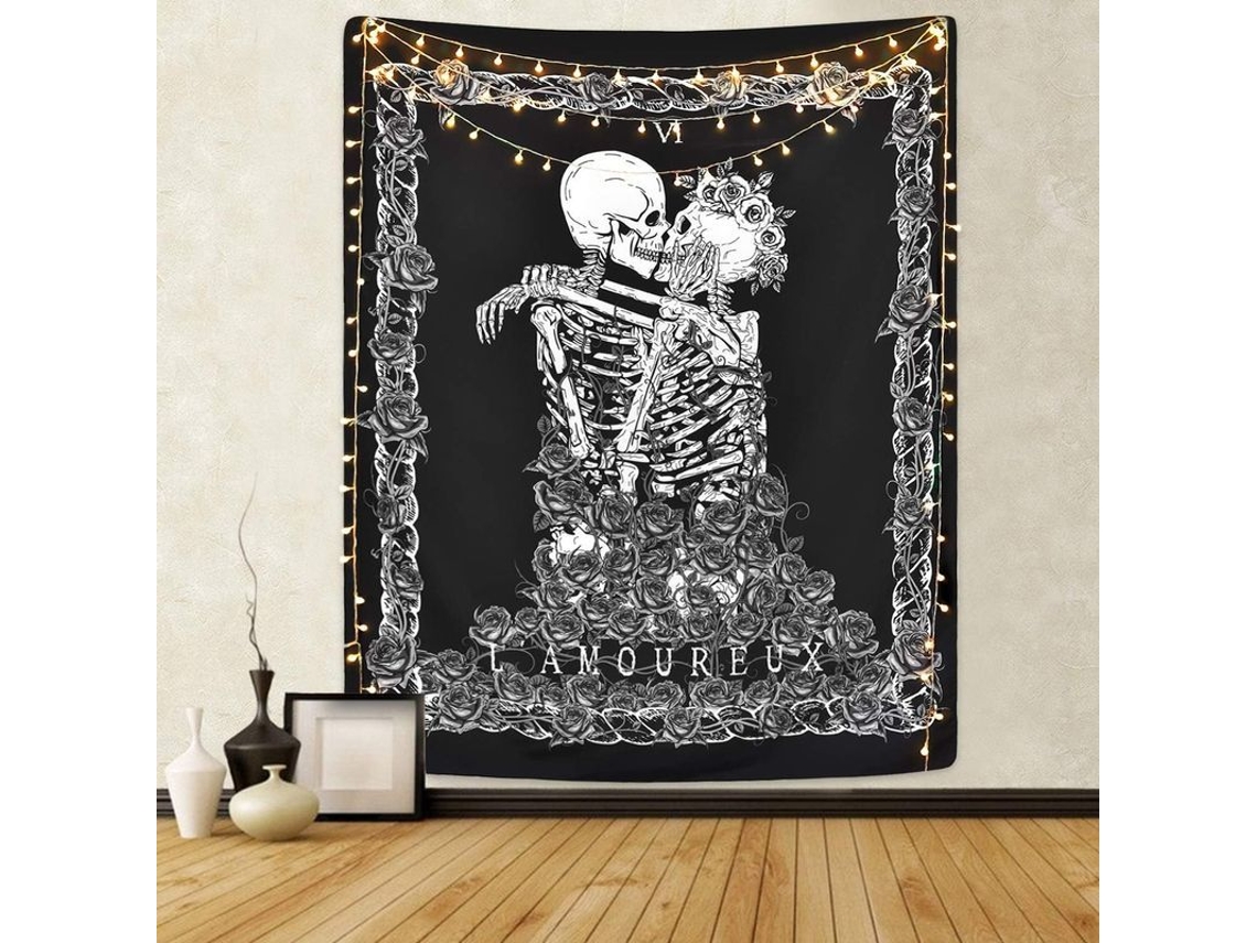 Tapestry Calavera Pareja Besando Tarot Negro Tela Poliéster Decoración Habitación