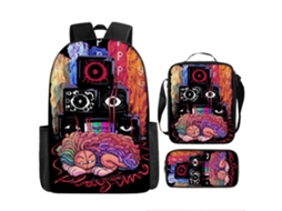 Conjunto De Três Peças De Mochila Infantil Com Estampado De Desenhos Animados: Mochila Escolar Com Alças, Lancheira Térmica E Estojo, Modelo 11