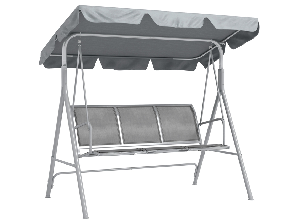Baloiço De Jardim Para 3 Lugares Com Teto, Prata Cinza Metálica, 170x110x153 Cm, Espreguiçadeira Perfeita Para Jardim E Terraço-cy
