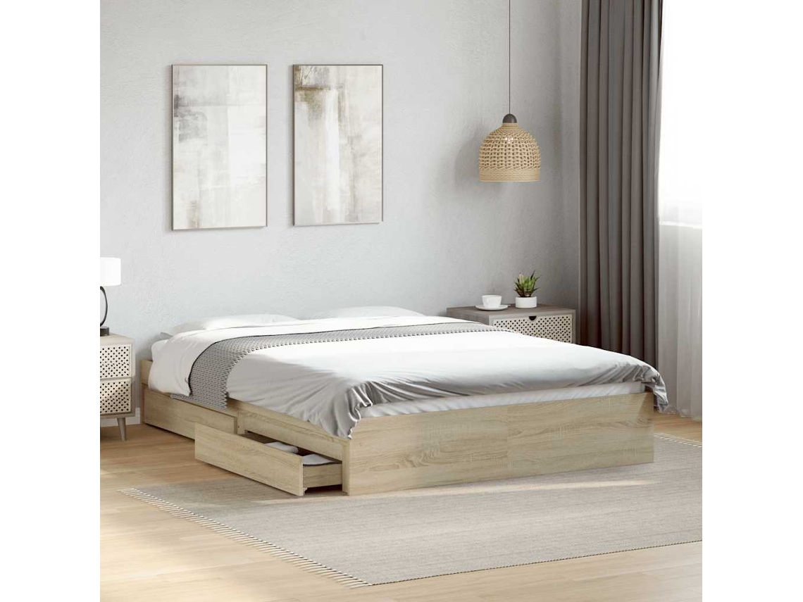 Vidaxl Estrutura De Cama C/ Gavetas Derivados Madeira Carvalho Sonoma