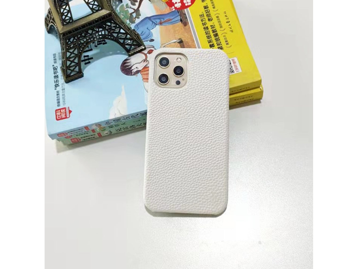 Capa Para Iphone 17 Pro Em Couro Sólido Branco Com Textura Semitransparente
