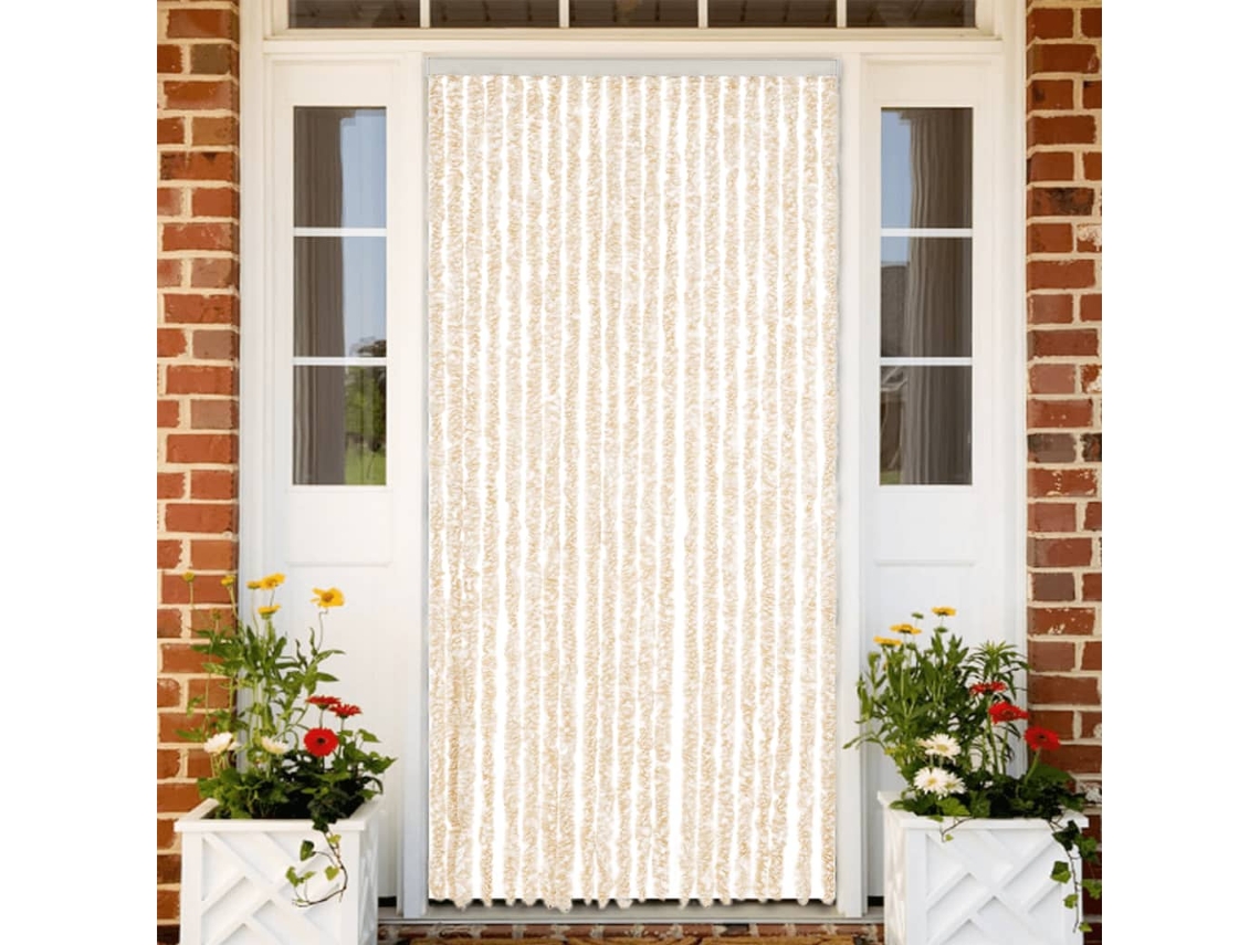 Vidaxl Cortina Anti-insetos 90x200 Cm Chenille Bege E Branco