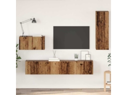 Vidaxl Gabinete De Tv De Parede Montado Na Parede 4 Pcs Madeira Antiga