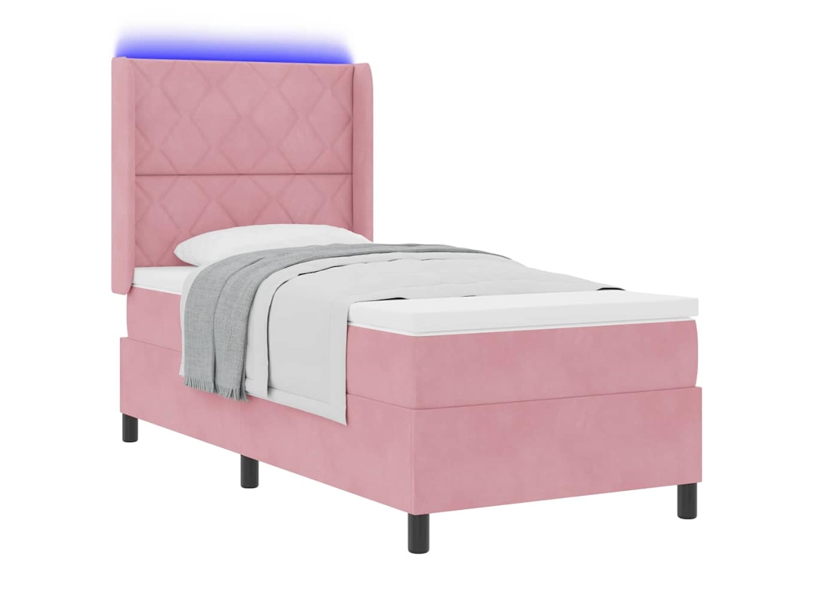 Cama Box com Colchão com Led Rosa 90 X 190 Cm Veludo MAISON EXCLUSIVE