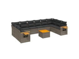 Conjunto de 11 Sofás de Jardim com Almofadões Vime Pe Cinzento MAISON EXCLUSIVE