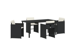 Conjunto 5 De Jantar De Jardim De Vidaxl Com Almofadas Preto Rattan Poliéster