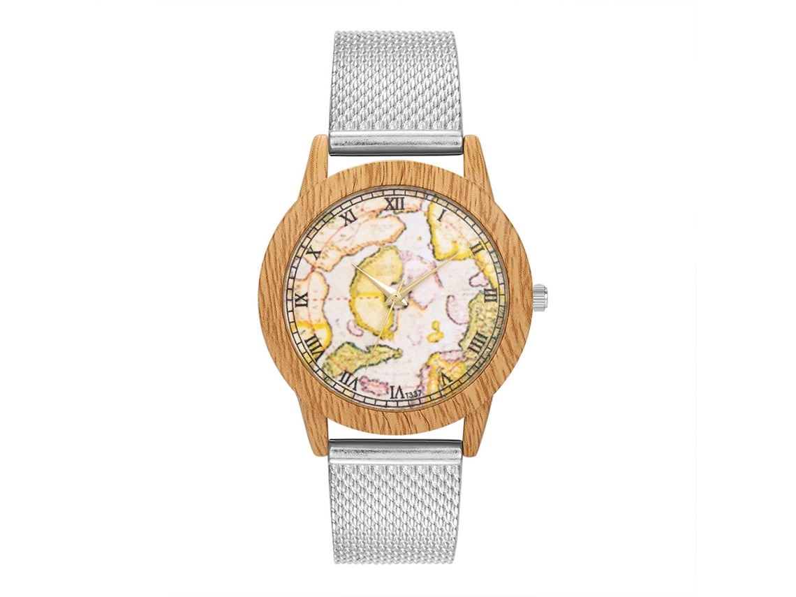 Reloj De Pulsera De Cuarzo Con Correa De Malla Para Mujer Y Hombre Dial Redondo Plata