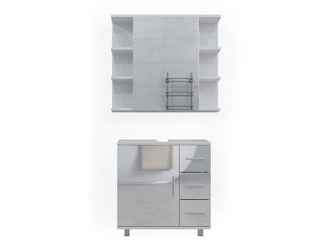 Conjunto de móveis de banheiro Vicco Ilias, branco alto brilho, 2 peças