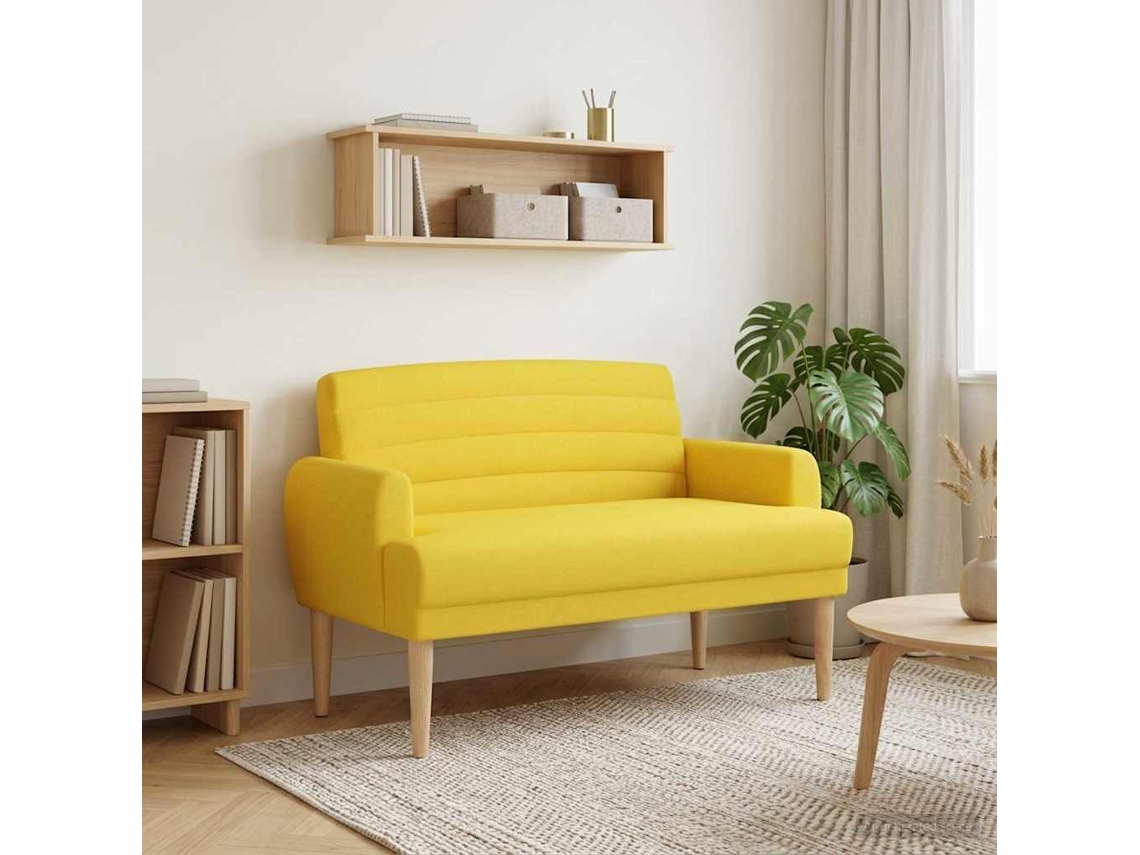 Vidaxl Sofá De Dois Lugares Com Botão Acolchoado Amarelo Claro Tecido