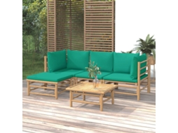 Vidaxl 5 Pcs Conjunto Lounge De Jardim Bambu C/ Almofadões Verdes