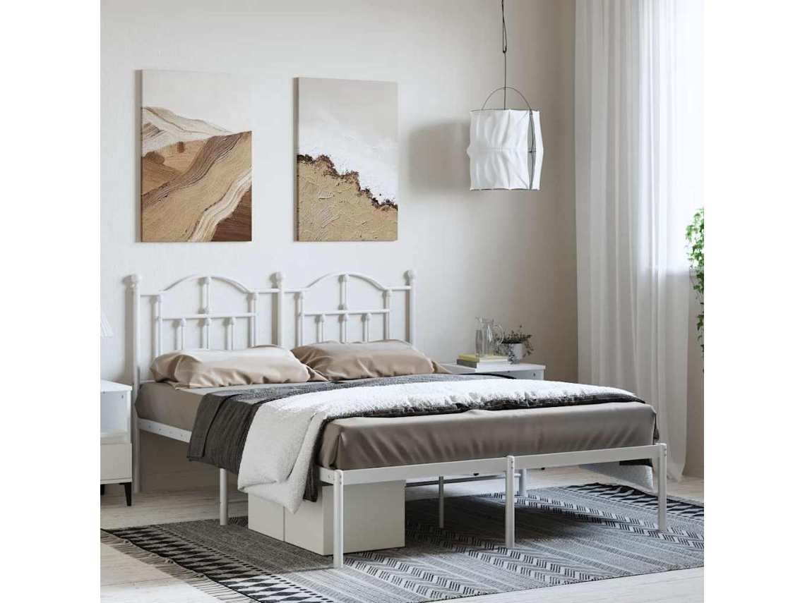 Vidaxl Estrutura de Cama com Cabeceira 150x200 Cm Metal Branco
