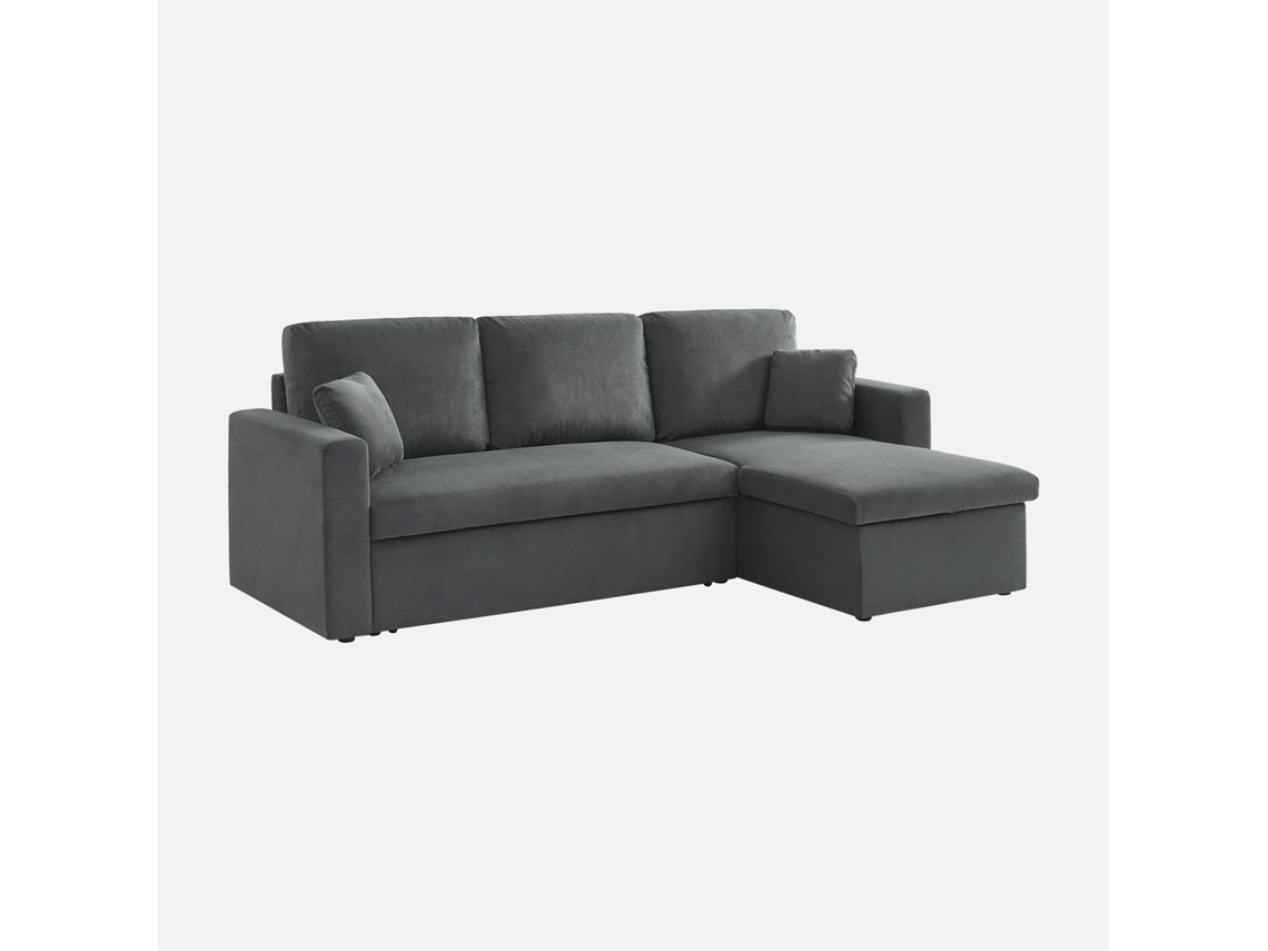 Sofá-cama De Canto Em Veludo Canelado, 3 Lugares, Cinza Escuro
