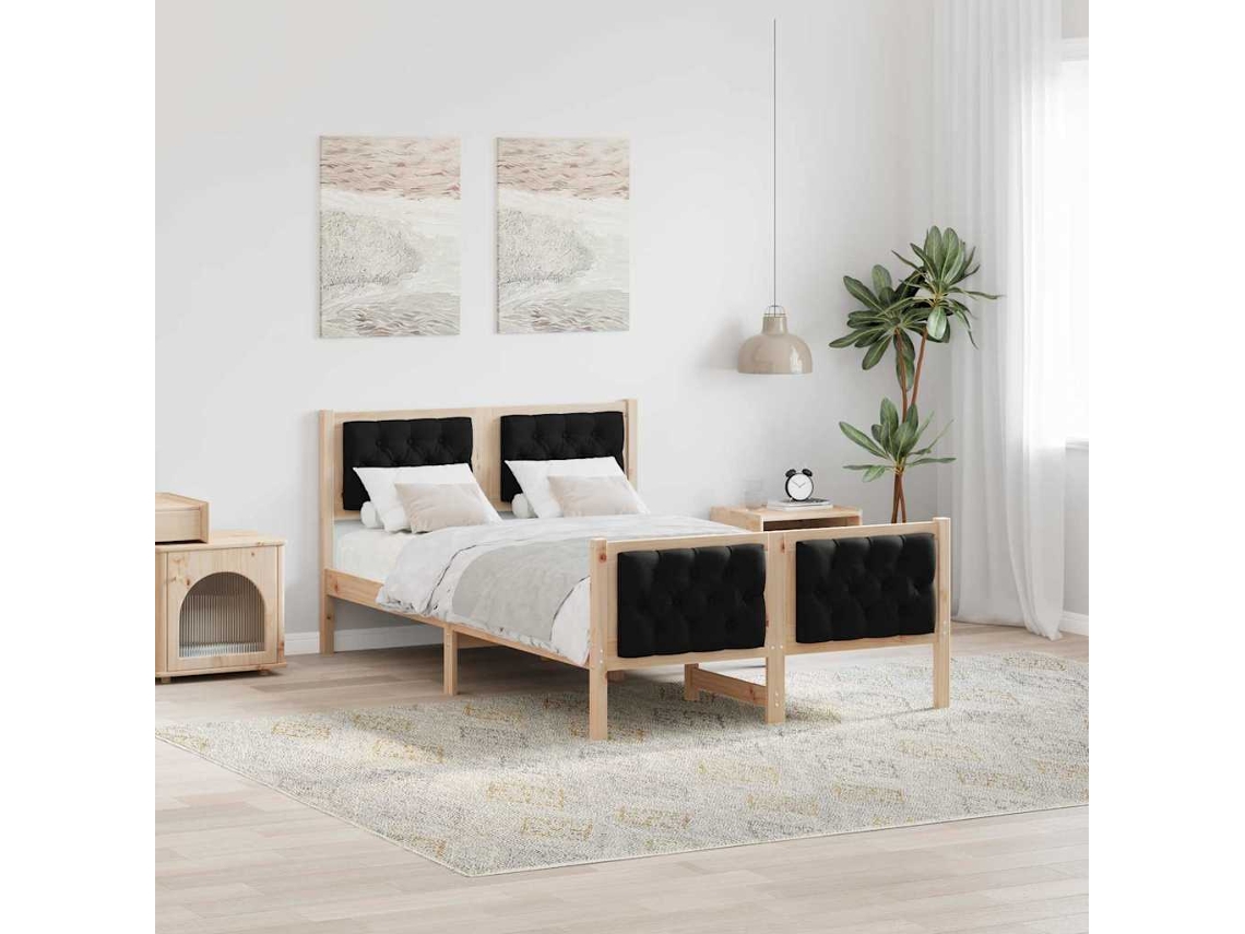Vidaxl Estrutura Da Cama Preto 120 X 190 Cm Madeira De Pinheiro Sólida