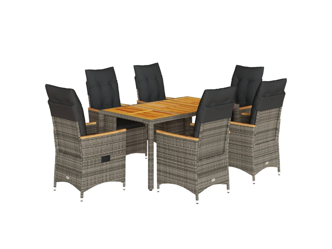 Maison Exclusive - 7 Pcs Conjunto De Jantar P/ Jardim C/ Almofadões Vime Pe Cinza