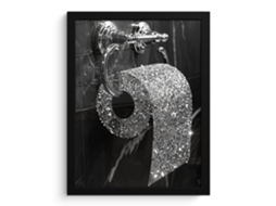 Poster Emoldurado Wc - Papel Higiénico - Preto E Branco - Brilhantes 30x40 Cm