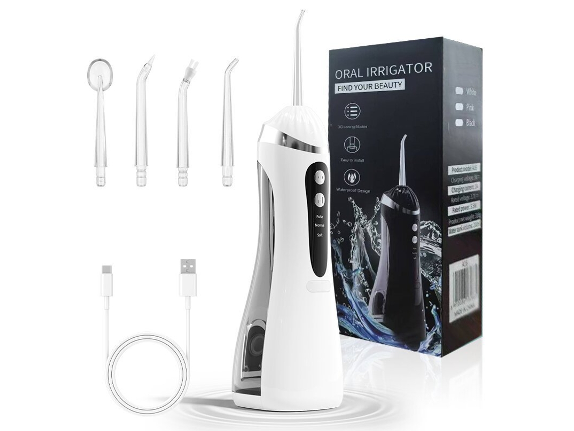 Irrigador Elétrico Recarregável, 3 Níveis de Água, Ipx7, 4 Bocais, Sem Dor, Perfeito para Gengivas Sensíveis STELASPLEN